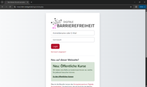 Login-Bereich auf der MOOC-Plattform des Kompetenzzentrums für digitale Barrierefreiheit