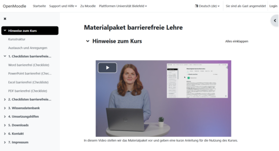 Screenshot Moodle-Kurs Materialpaket barrierefreie Lehre